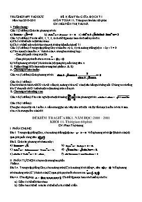 Đề kiểm tra giữa học kỳ I năm học 2010-2011 môn Toán 11